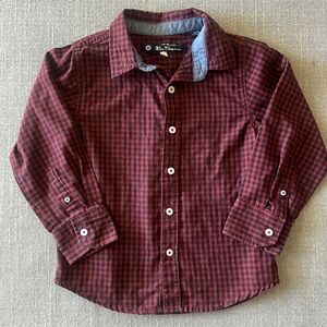 Ben Sherman Boy Red and Black Plaid Long Sleeve Button Down Shirt Size 4